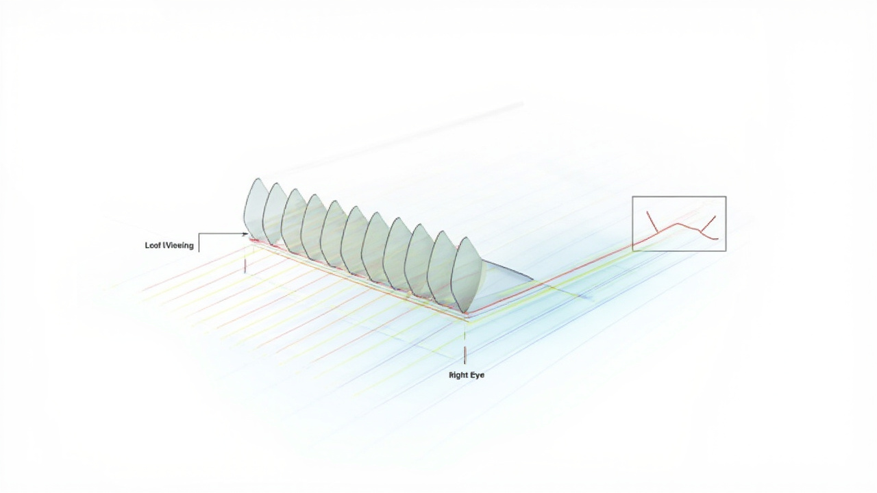 Diagram-style illustration explaining how per-eye view mapping produces binocular depth on a glasses-free 3D panel.